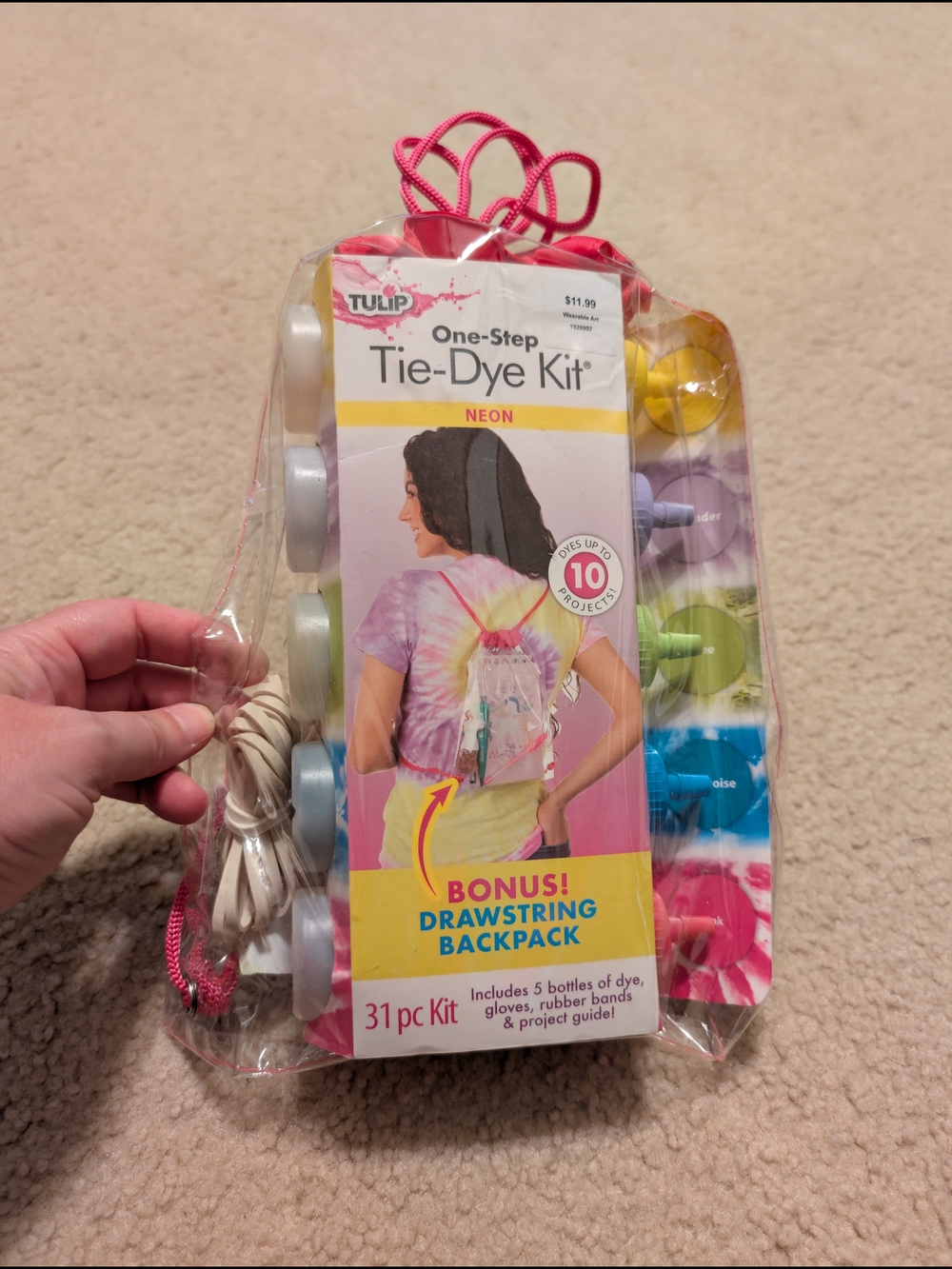 Neon One-Step Tie-Dye Kit with Pink Drawstring Backpack